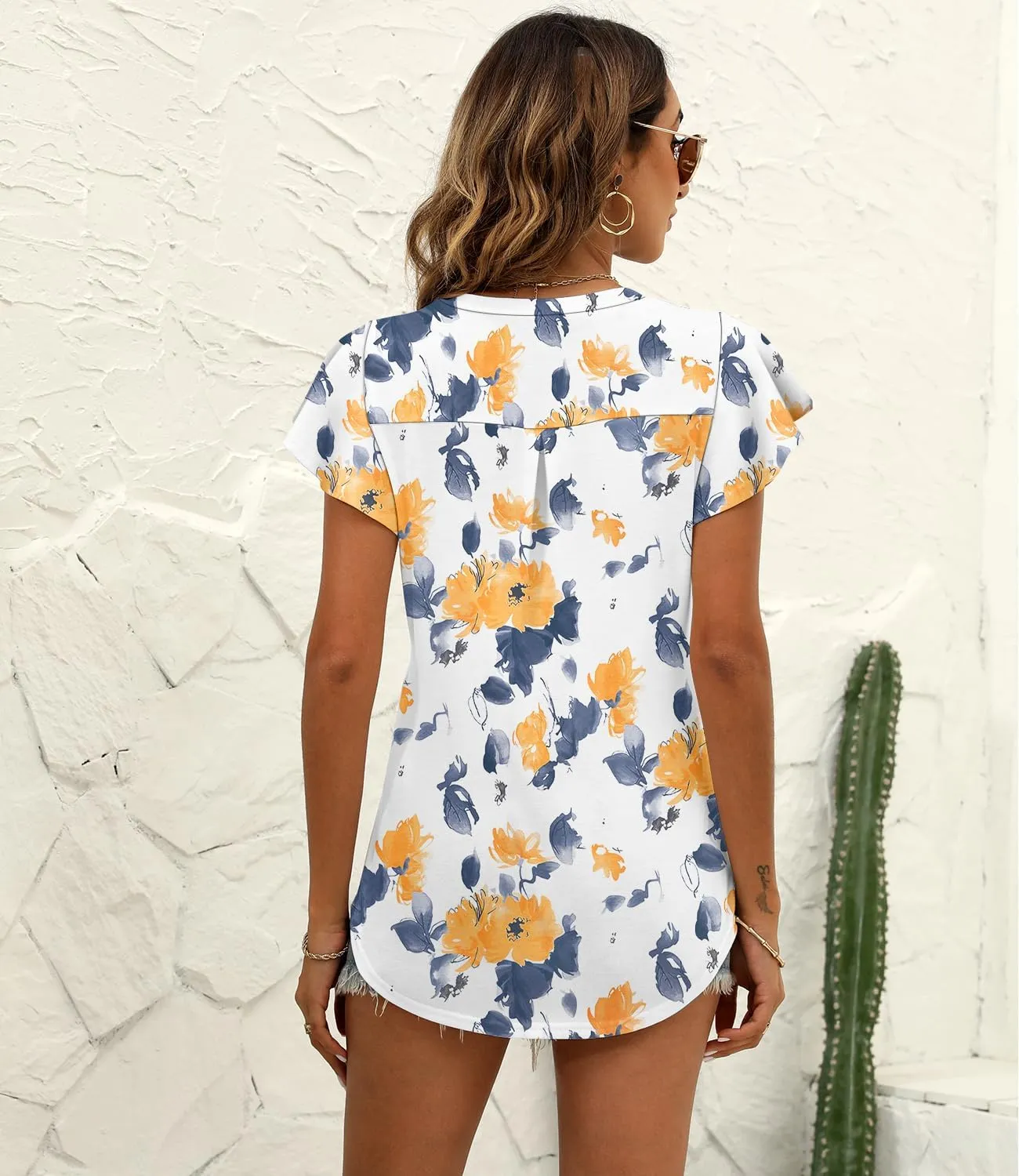 Women's Summer Tops Ruffle Sleeve V Neck Tunic Shirts Business Casual Flowy Blouses for Women