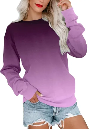 Womens Sweatshirts Crewneck Loose Fitting Tops Long Sleeve Color Block Casual Lightweight Shirts Pullover Blouses