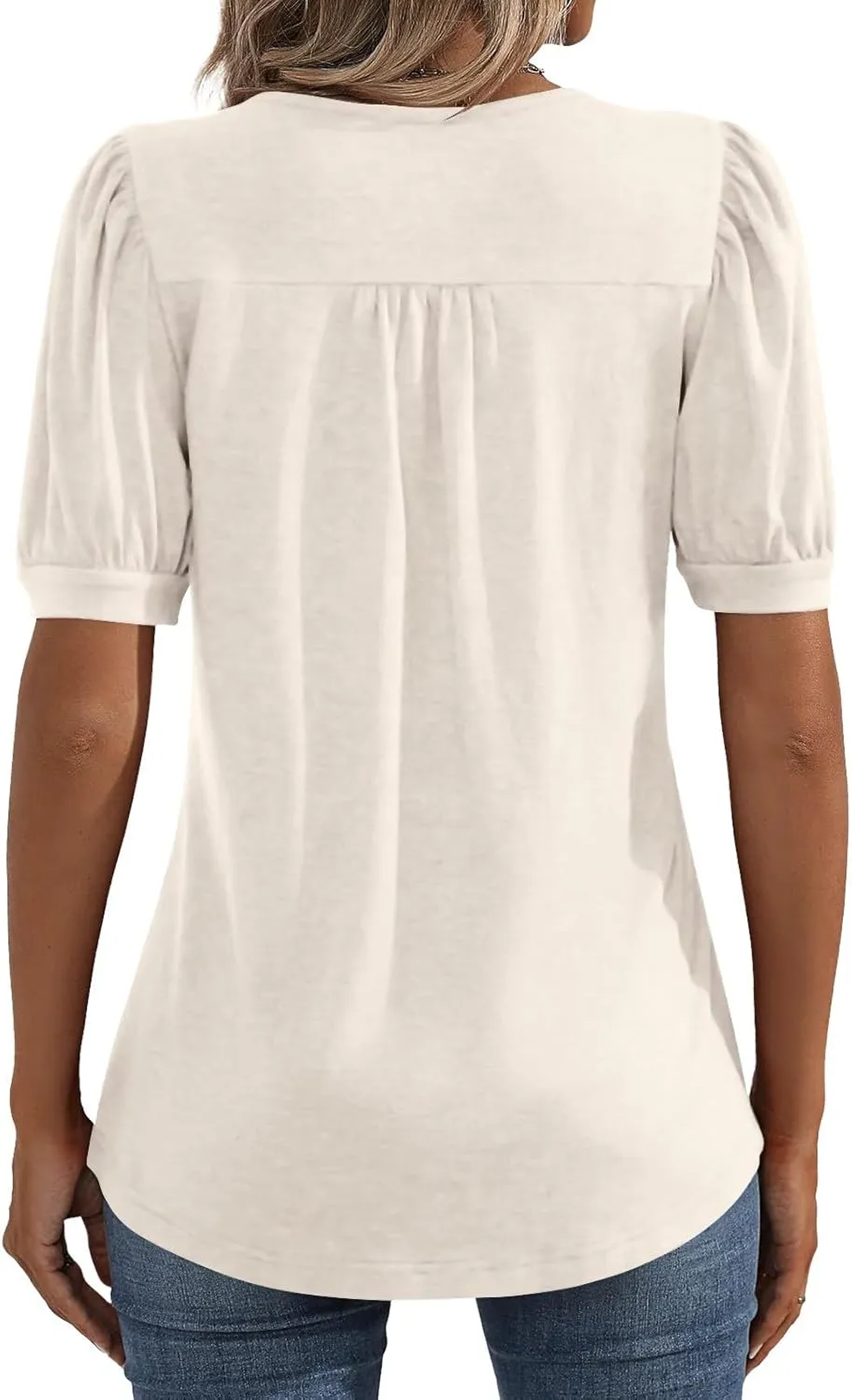 Womens Tops Petal Short Sleeve Summer Casual Crew Neck Shirts Floral Solid Blouse Pleated Tunics