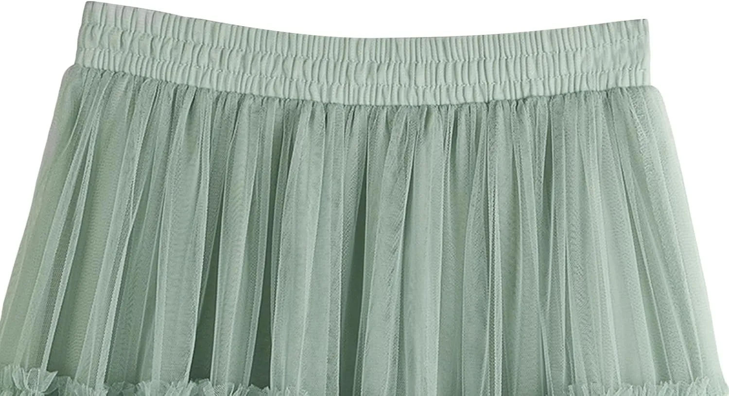 Women's Tulle Midi Skirt Ruffled Pleated Elastic High Waist Flowy A Line Swing Layered Cocktail Party Tutu Skirts