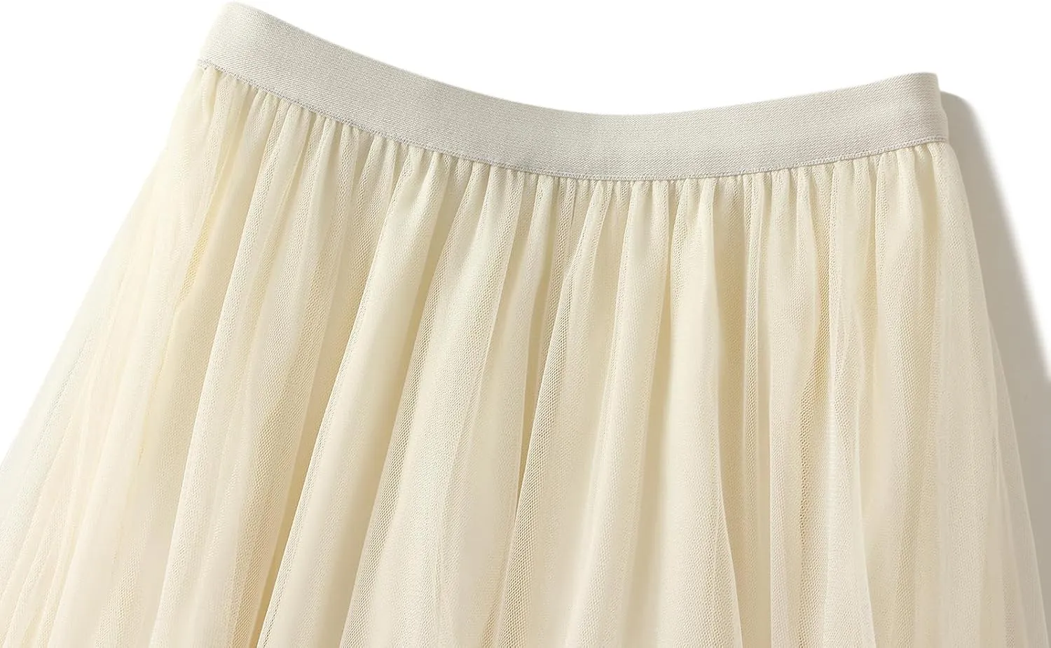 Women's Tulle Midi Skirt Ruffled Pleated Elastic High Waist Flowy A Line Swing Layered Cocktail Party Tutu Skirts