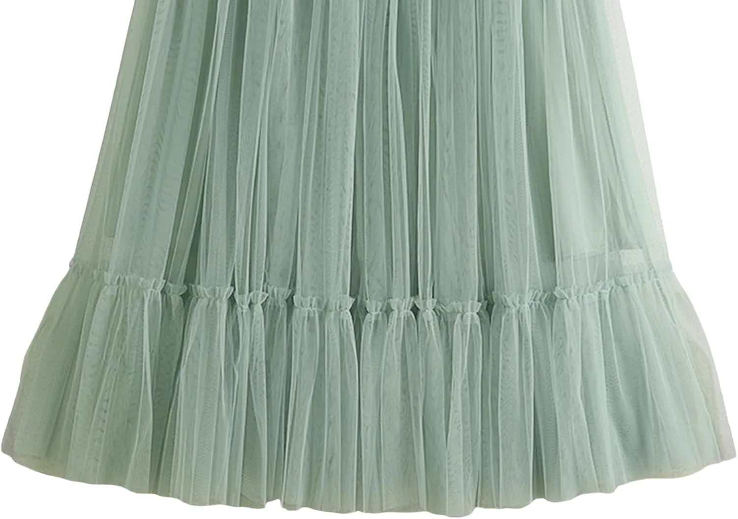 Women's Tulle Midi Skirt Ruffled Pleated Elastic High Waist Flowy A Line Swing Layered Cocktail Party Tutu Skirts