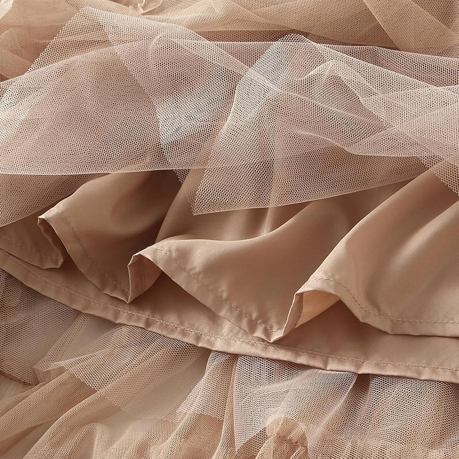 Women's Tulle Midi Skirt Ruffled Pleated Elastic High Waist Flowy A Line Swing Layered Cocktail Party Tutu Skirts