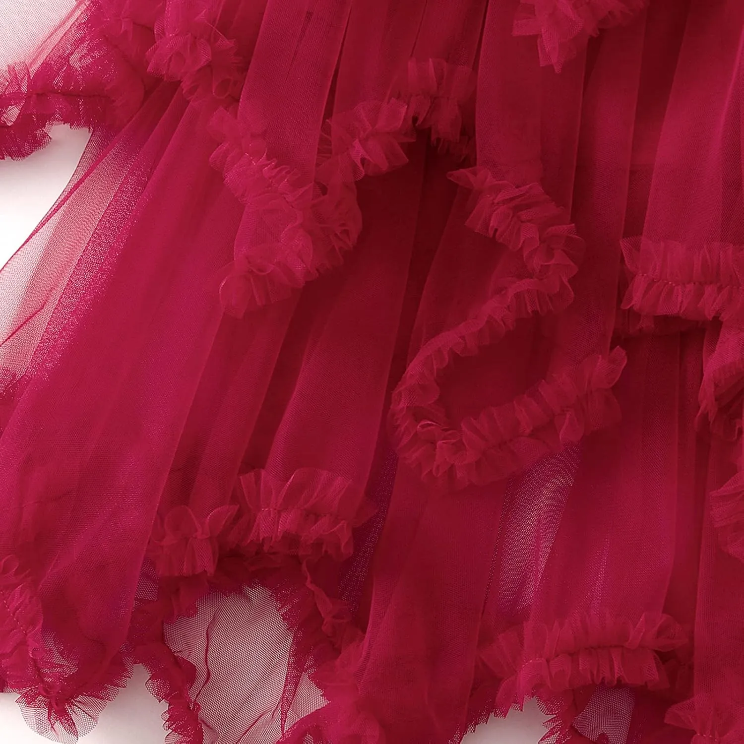 Women's Tulle Skirt Asymmetrical Pleated Elastic High Waist Layered Tutu Skirt Casual Cocktail Party A-Line Mesh Midi Skirt
