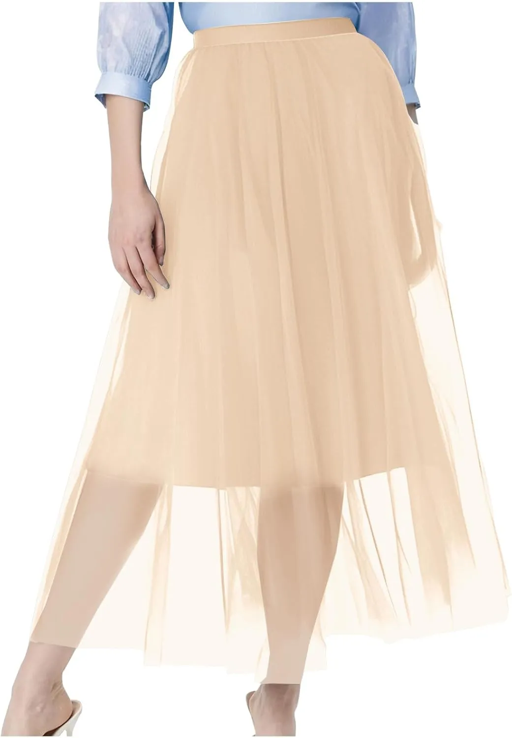 Womens Tulle Skirt Elegant Pleated Skirts for Women Midi Length Elastic Waist Skirts Party Evening A Line Tutu Skirts