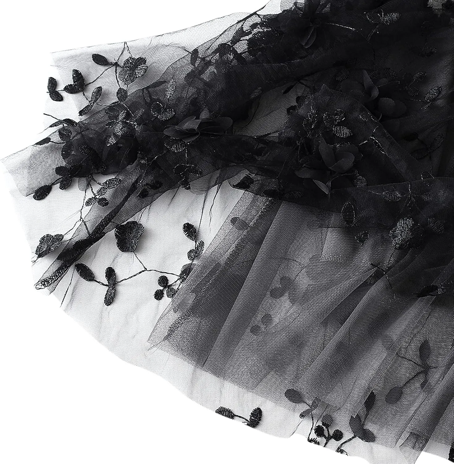 Women's Tulle Skirts 3D Floral Embroidery Lace Layered Elastic High Waist Tutu Midi Skirt Pleated Mesh A-Line Skirt