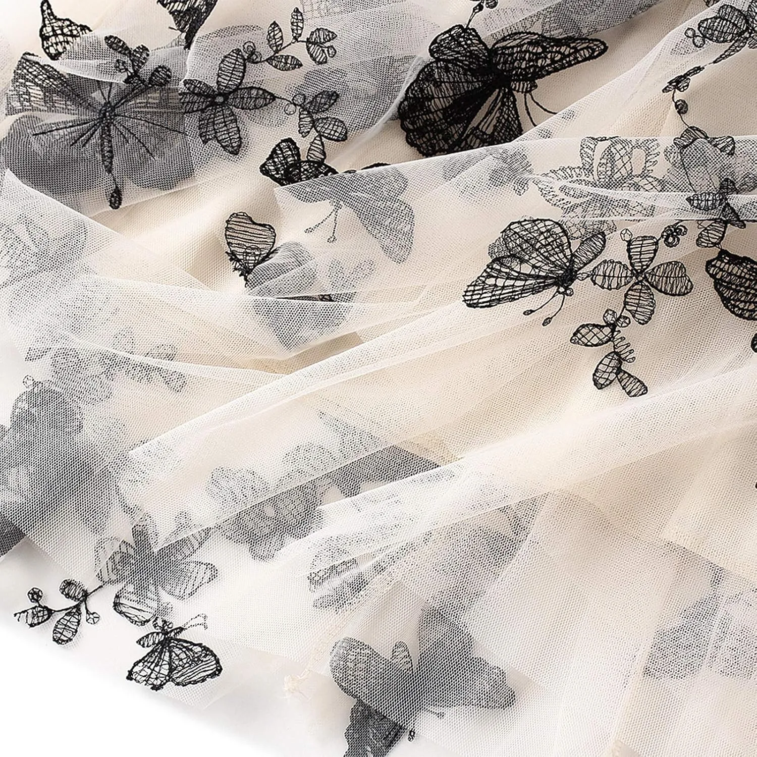 Women's Tulle Skirts 3D Floral Embroidery Lace Layered Elastic High Waist Tutu Midi Skirt Pleated Mesh A-Line Skirt