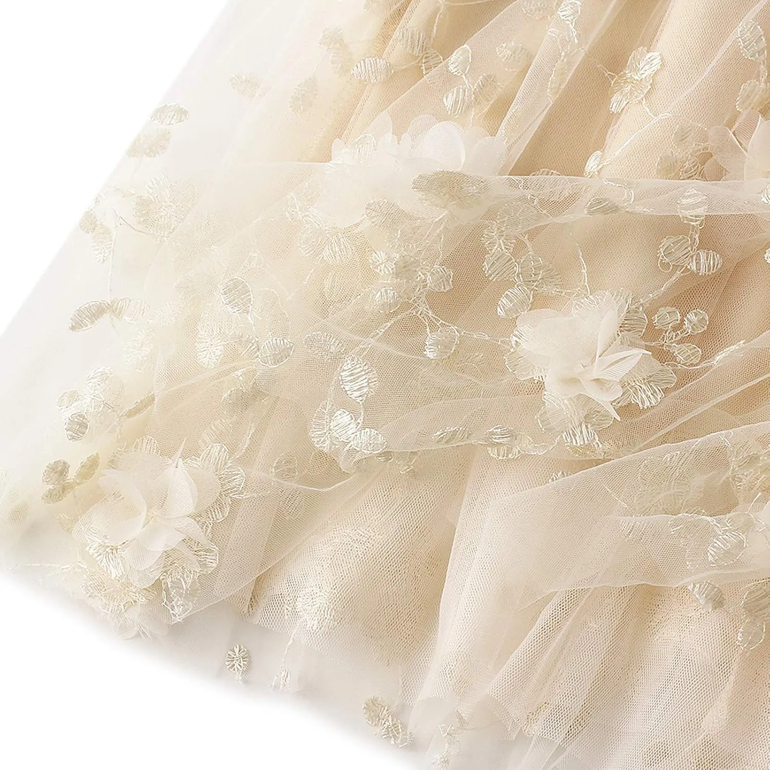 Women's Tulle Skirts 3D Floral Embroidery Lace Layered Elastic High Waist Tutu Midi Skirt Pleated Mesh A-Line Skirt