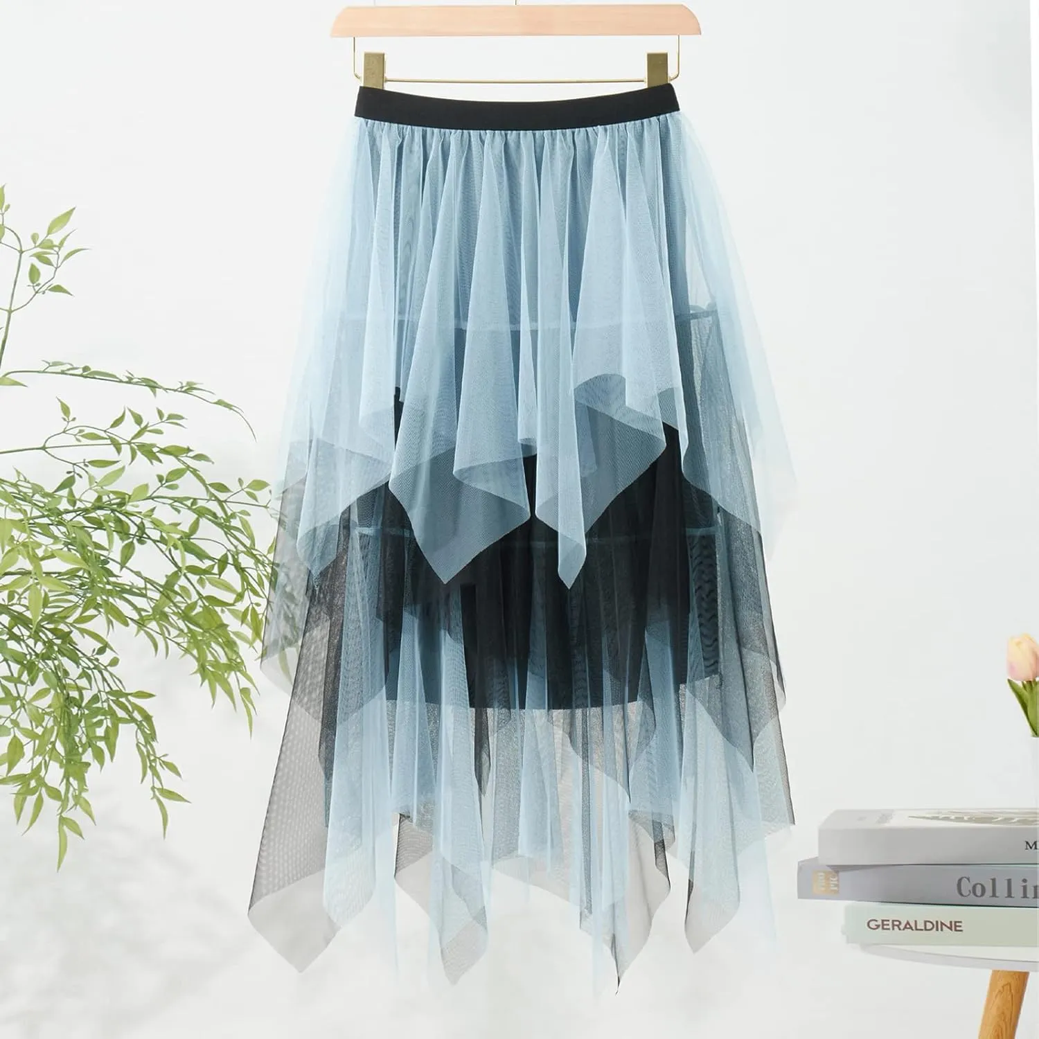 Women's Tulle Skirts Asymmetrical Pleated Tutu Midi Skirt Casual Cocktail Party High Elastic Waist Halloween Skirts