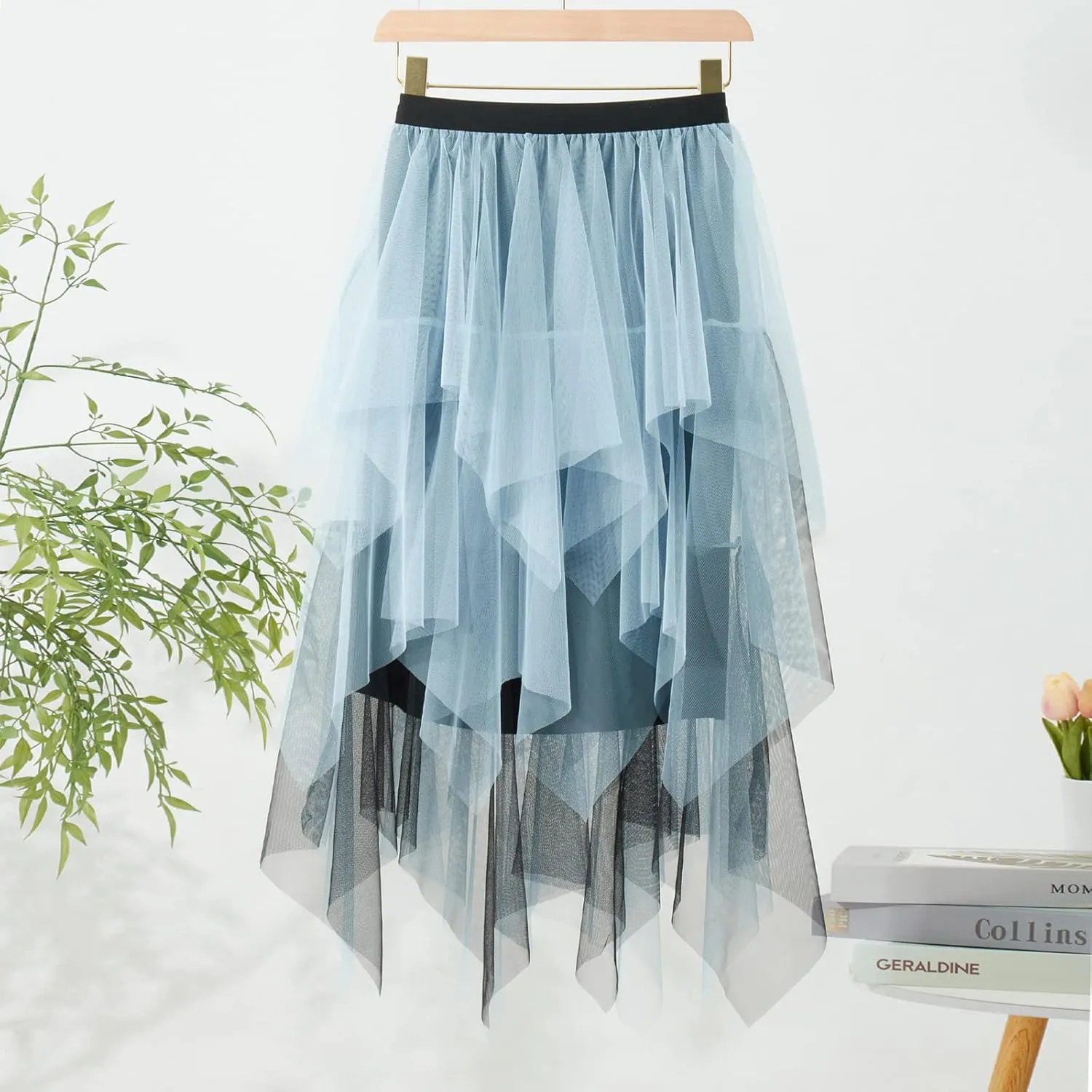 Women's Tulle Skirts Asymmetrical Pleated Tutu Midi Skirt Casual Cocktail Party High Elastic Waist Halloween Skirts
