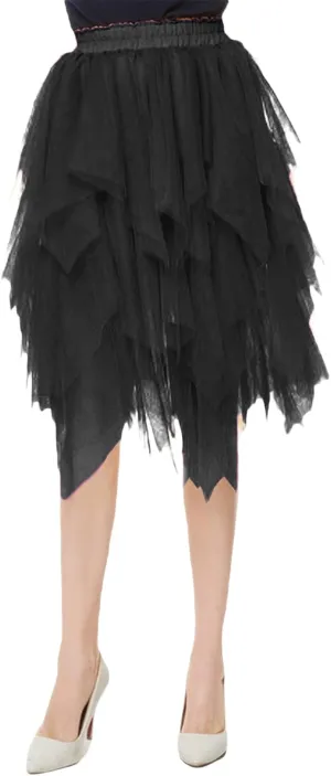 Women's Tulle Skirts Asymmetrical Pleated Tutu Midi Skirt Casual Cocktail Party High Elastic Waist Halloween Skirts