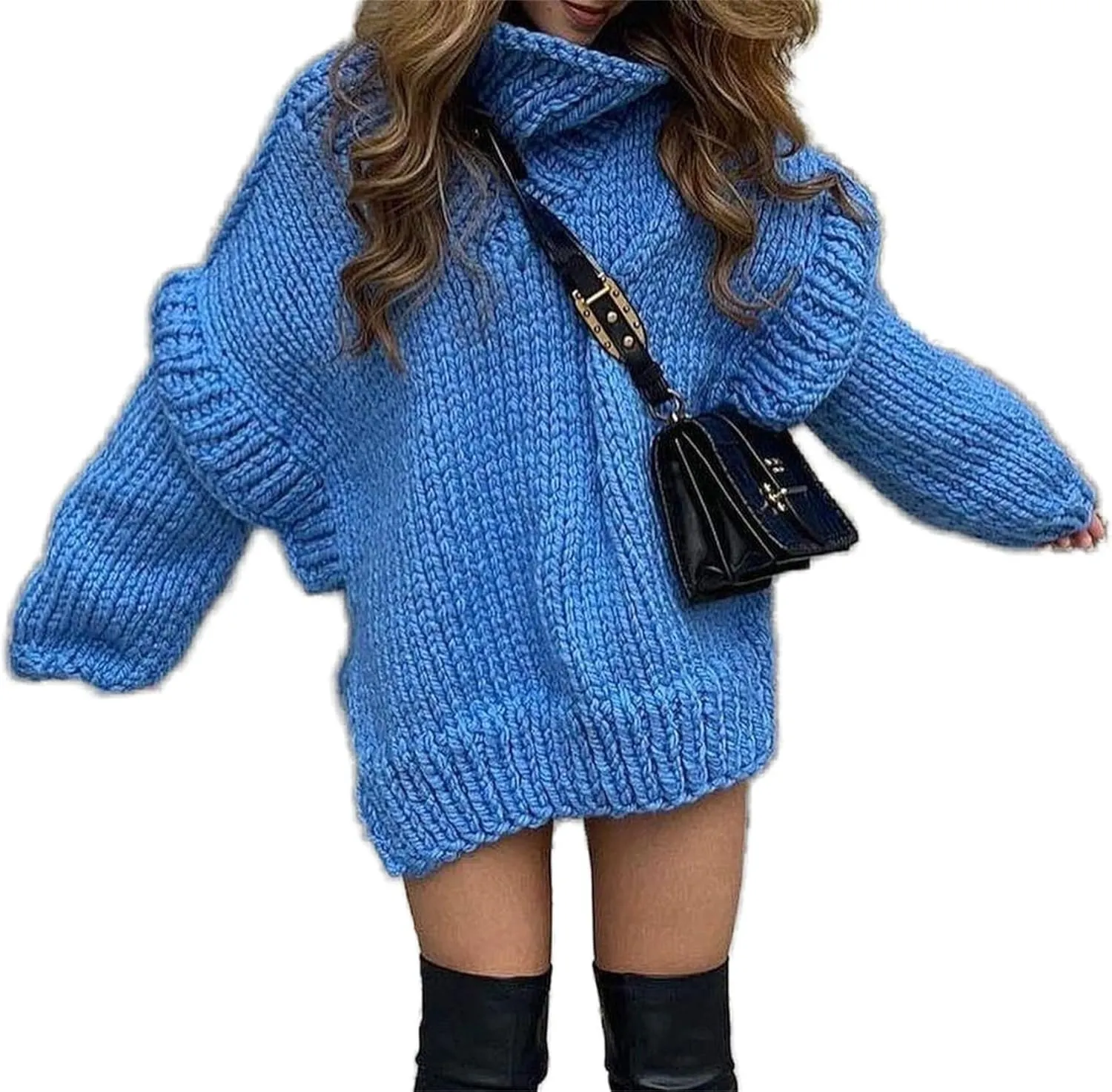 Women's Turtleneck Sweaters Chunky Cable Knit Pullover Casual Solid Long Sleeve Soft Comfy Pullover Jumper Tops