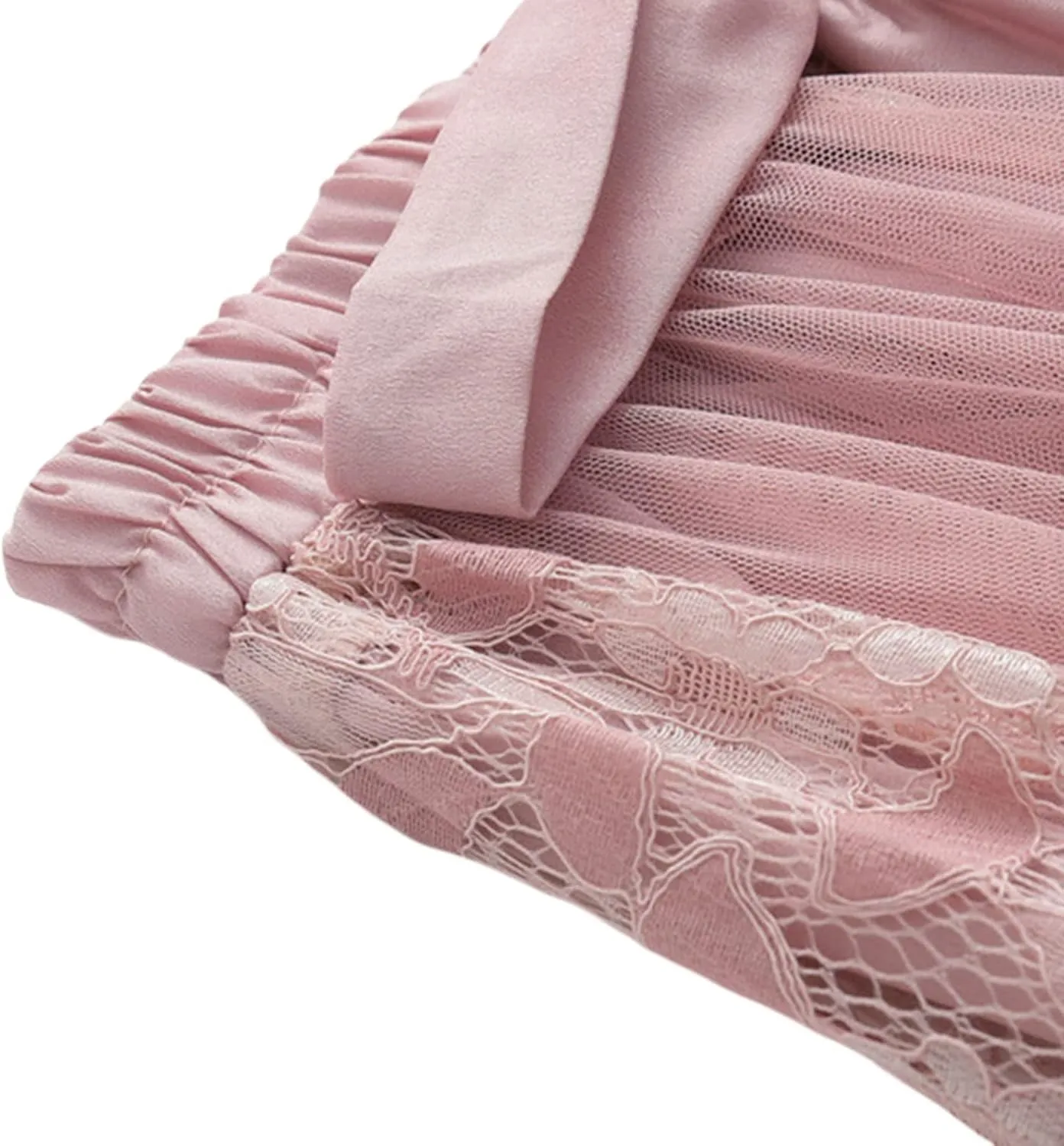 Women's Tutu Mesh Skirt Pleated Elastic Waist Layered A-Line Tulle Midi Skirt Ruffle Swing Tiered Petticoat Skirt
