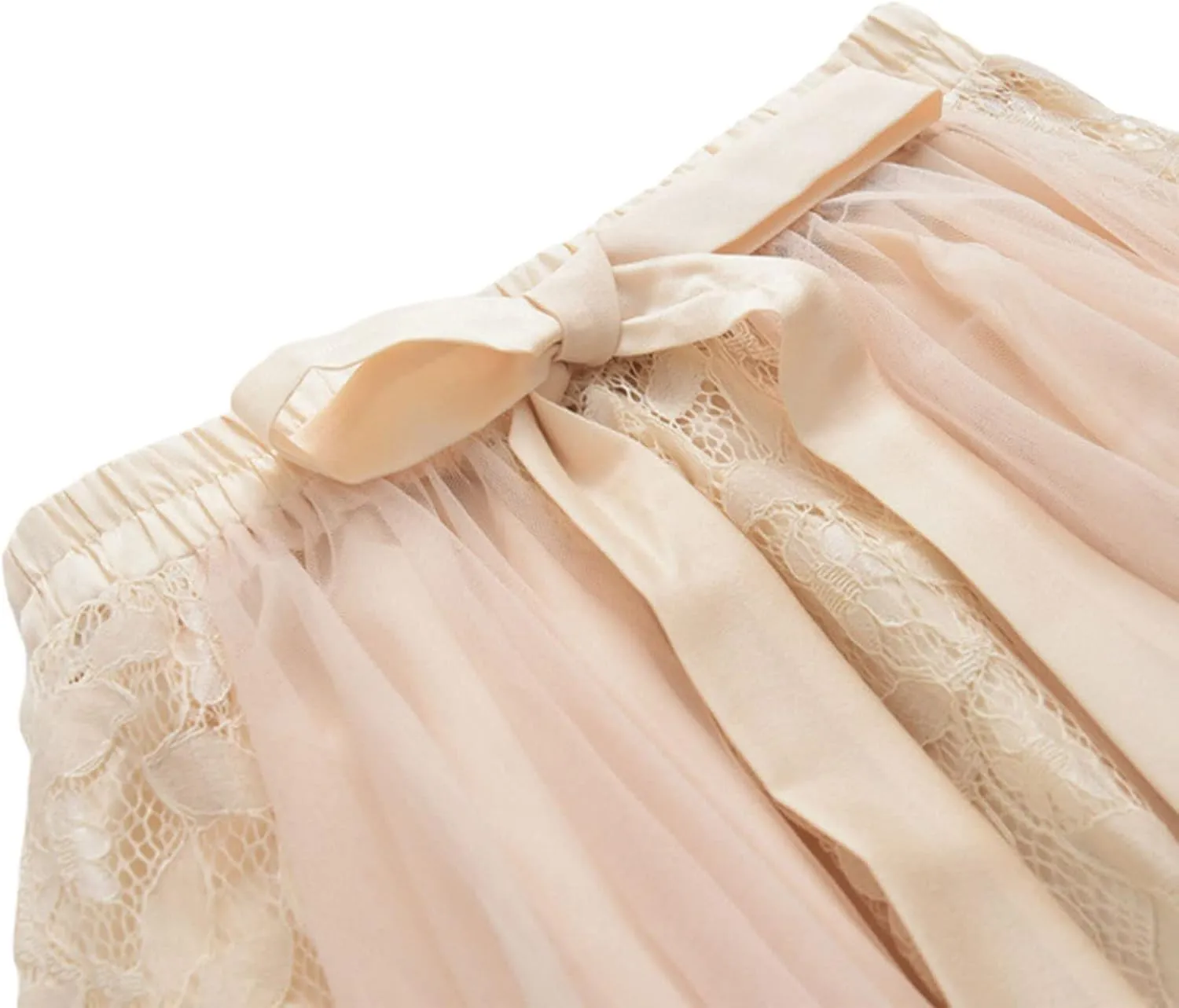 Women's Tutu Mesh Skirt Pleated Elastic Waist Layered A-Line Tulle Midi Skirt Ruffle Swing Tiered Petticoat Skirt
