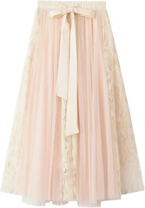 Women's Tutu Mesh Skirt Pleated Elastic Waist Layered A-Line Tulle Midi Skirt Ruffle Swing Tiered Petticoat Skirt
