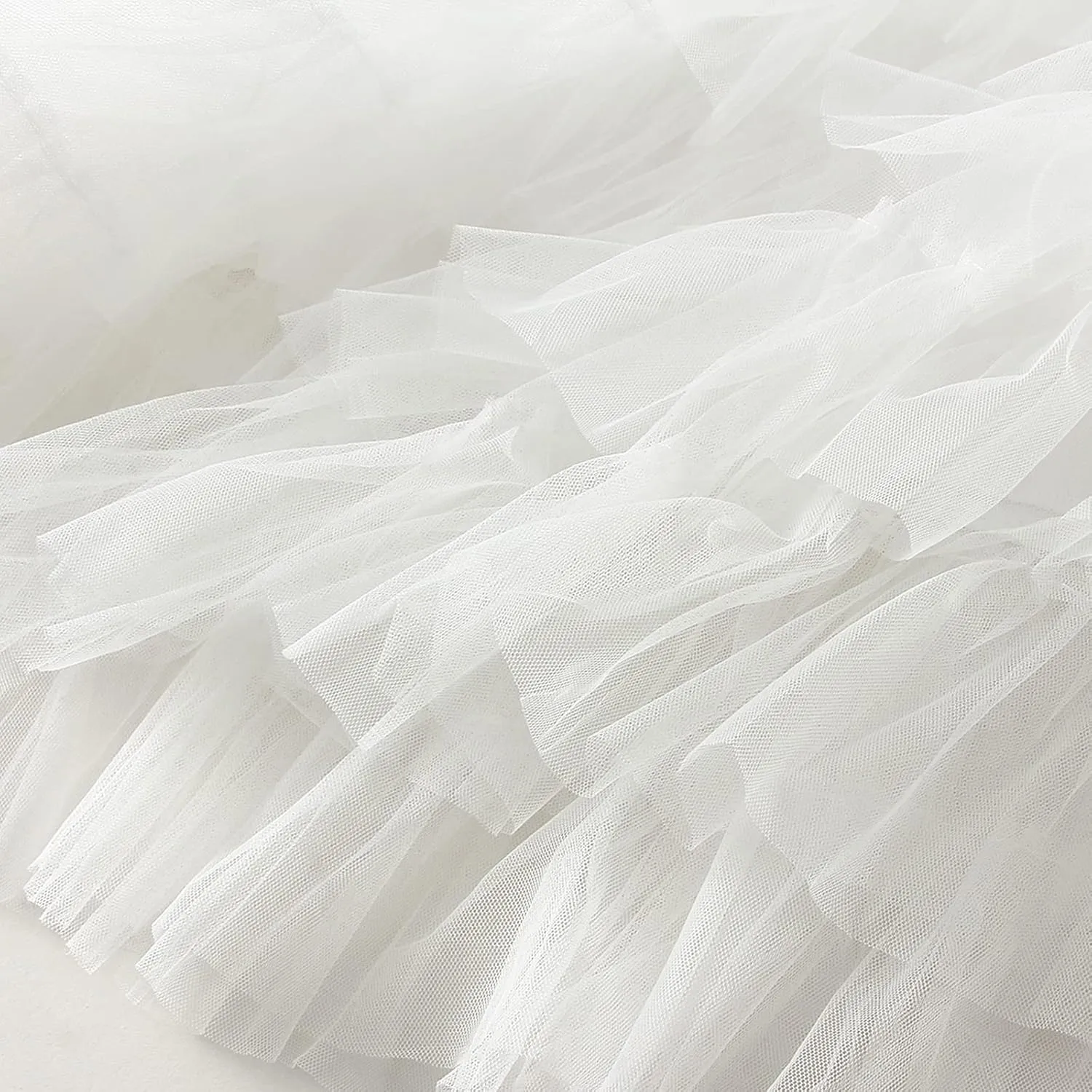 Women's Tutu Mesh Skirt Pleated Elastic Waist Layered A-Line Tulle Midi Skirt Ruffle Swing Tiered Petticoat Skirt