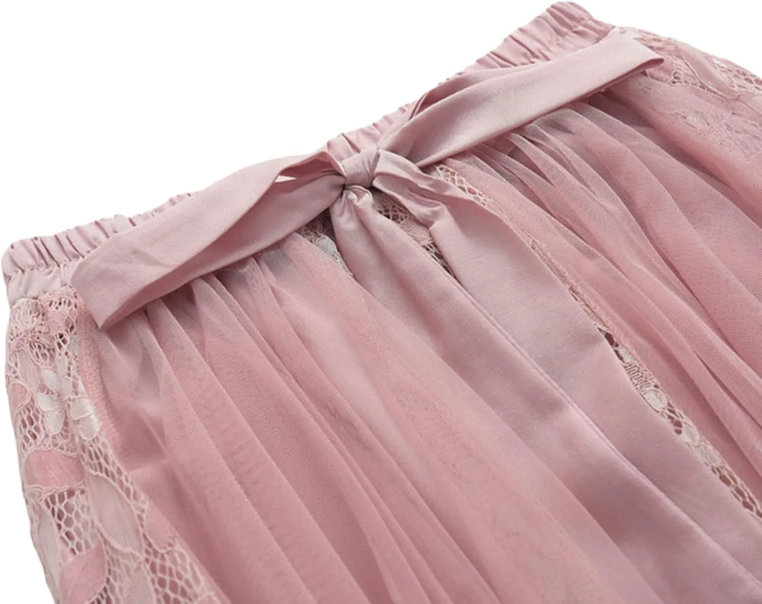 Women's Tutu Mesh Skirt Pleated Elastic Waist Layered A-Line Tulle Midi Skirt Ruffle Swing Tiered Petticoat Skirt
