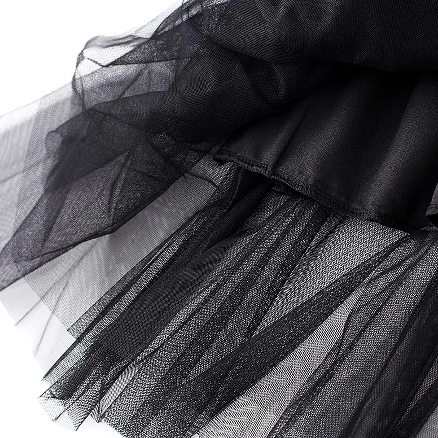 Women's Tutu Mesh Skirt Pleated Elastic Waist Layered A-Line Tulle Midi Skirt Ruffle Swing Tiered Petticoat Skirt