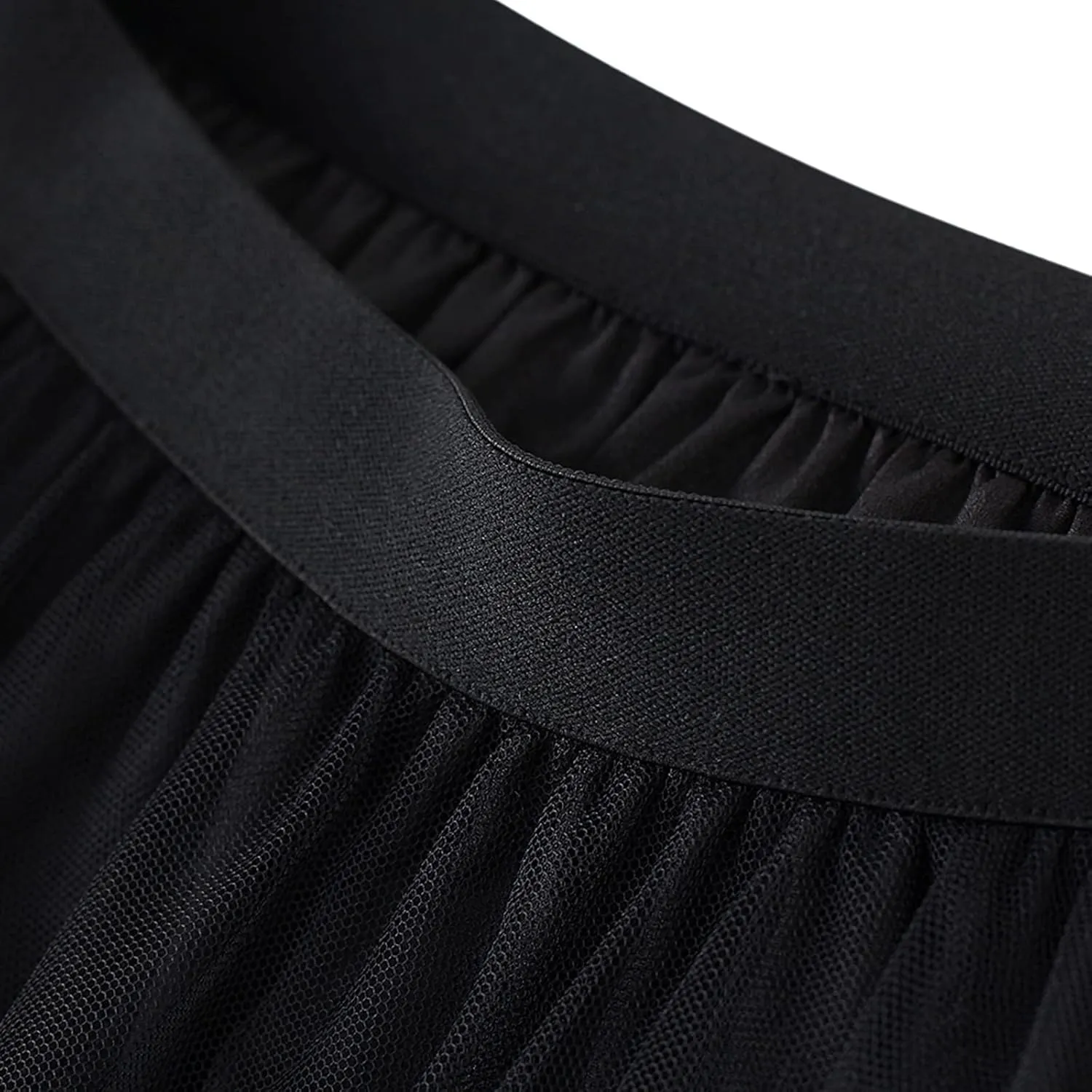 Women's Tutu Mesh Skirt Pleated Elastic Waist Layered A-Line Tulle Midi Skirt Ruffle Swing Tiered Petticoat Skirt