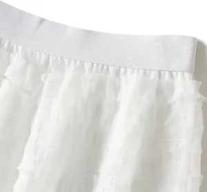 Women's Tutu Mesh Skirt Pleated Elastic Waist Layered A-Line Tulle Midi Skirt Ruffle Swing Tiered Petticoat Skirt