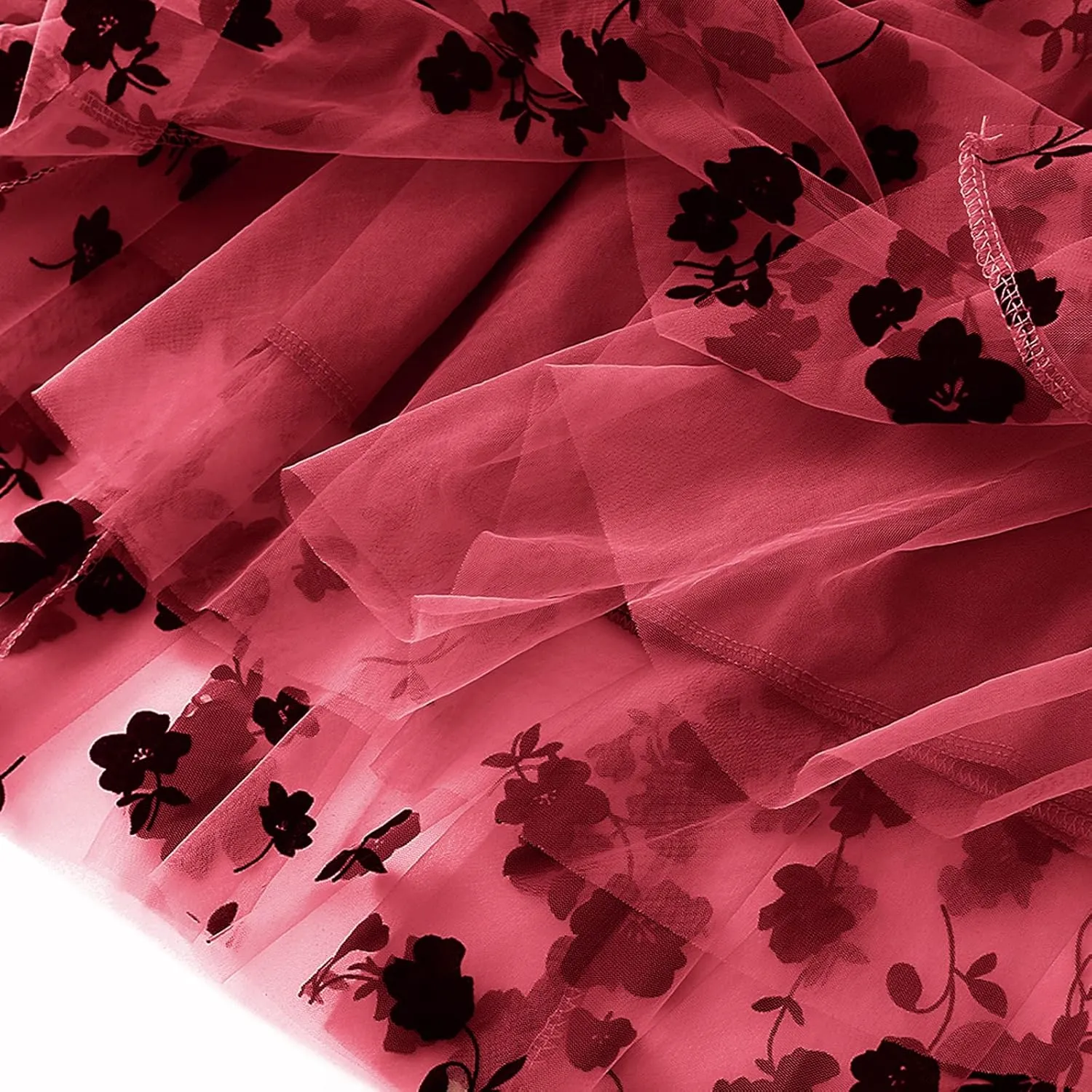 Women's Tutu Tulle Skirt Elastic High Waist Layered Midi Skirt Floral Lace Embroidery Mesh A-Line Skirt