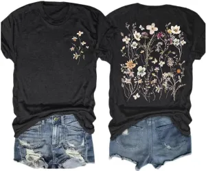 Women's Wildflowers Floral Printed T-Shirt Flowers Graphic Summer Cottagecore Boho Casual Tees Tops