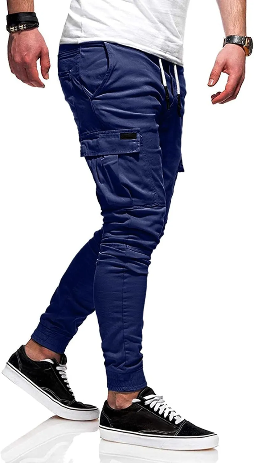 WUAI Mens Fashion Jogger Sweatpants Athletic Casual Slim Fit Cotton Workout Cargo Track Pants Long Khaki Chino Trousers