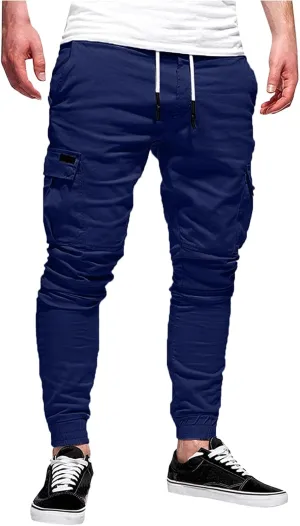WUAI Mens Fashion Jogger Sweatpants Athletic Casual Slim Fit Cotton Workout Cargo Track Pants Long Khaki Chino Trousers