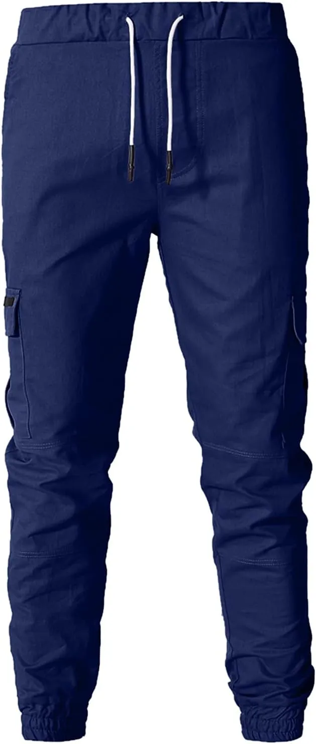 WUAI Mens Fashion Jogger Sweatpants Athletic Casual Slim Fit Cotton Workout Cargo Track Pants Long Khaki Chino Trousers