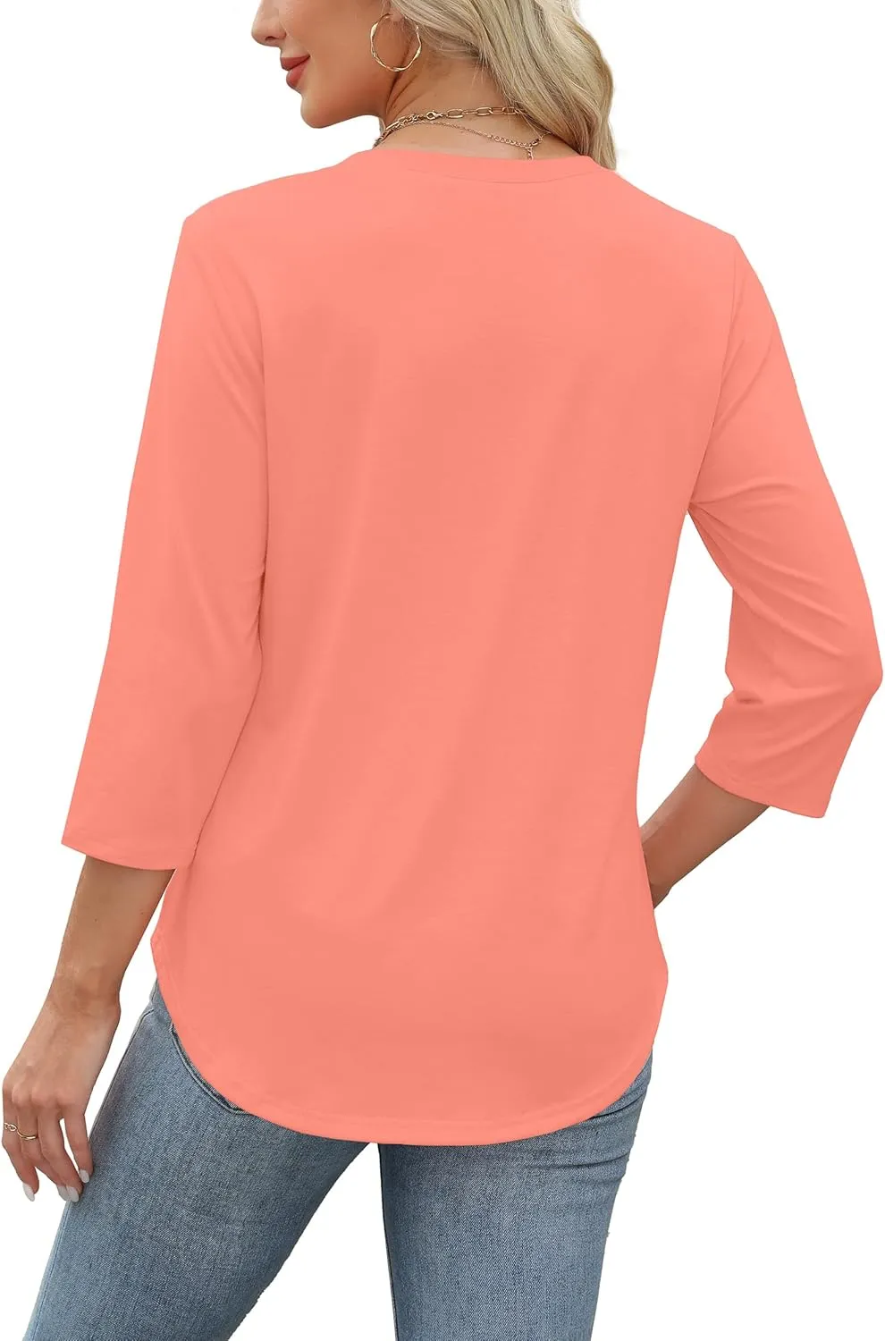 XIEERDUO Women's 3/4 Length Sleeve Tops Dressy Casual Blouses Crewneck T-Shirts Loose Curved Hem Tunic S-3XL