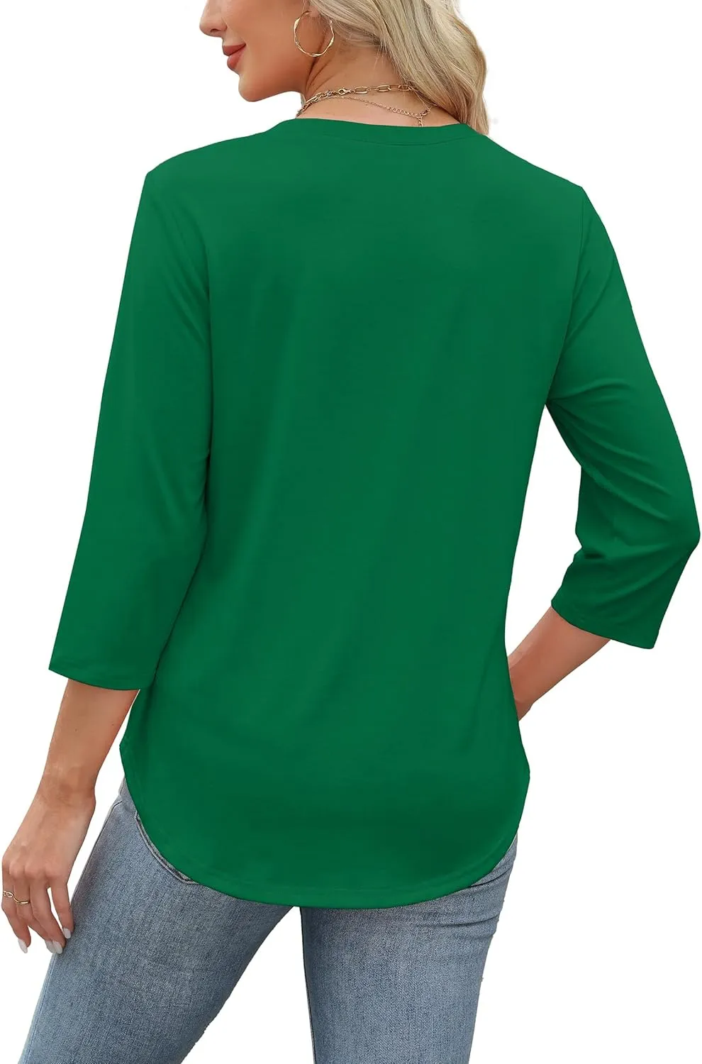 XIEERDUO Women's 3/4 Length Sleeve Tops Dressy Casual Blouses Crewneck T-Shirts Loose Curved Hem Tunic S-3XL