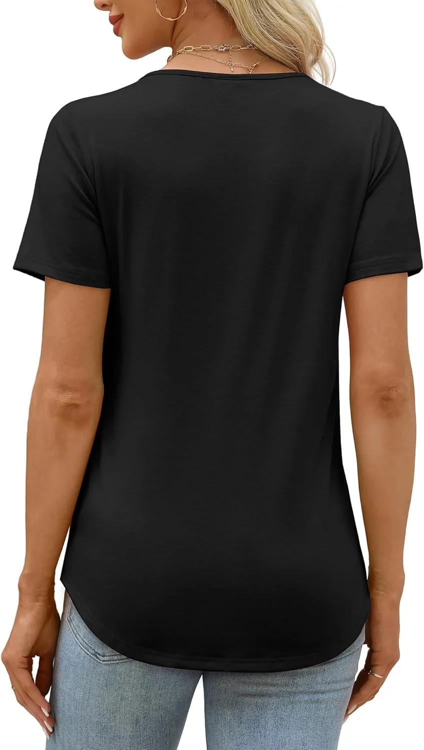 XIEERDUO Women's Pleated Tops Dressy Casual Short Sleeve T-Shirts Fashion Blouses Loose Curved Hem Long Tunic S-3XL