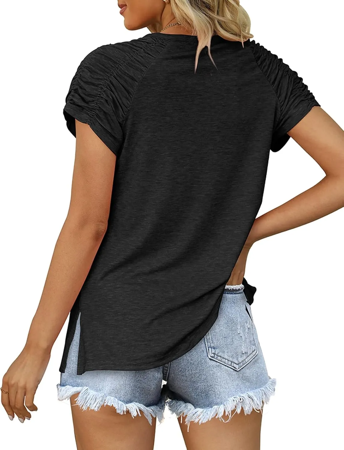XIEERDUO Womens Summer Tops Casual V Neck T Shirts Short Sleeve Shirts Loose Fit Flowy