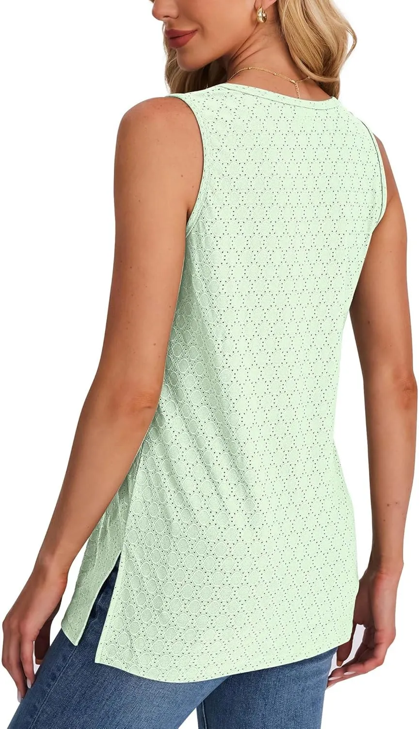 XIEERDUO Womens Tank Tops Sleeveless Eyelet Embroidery Summer Tops Dressy Casual Loose Fit