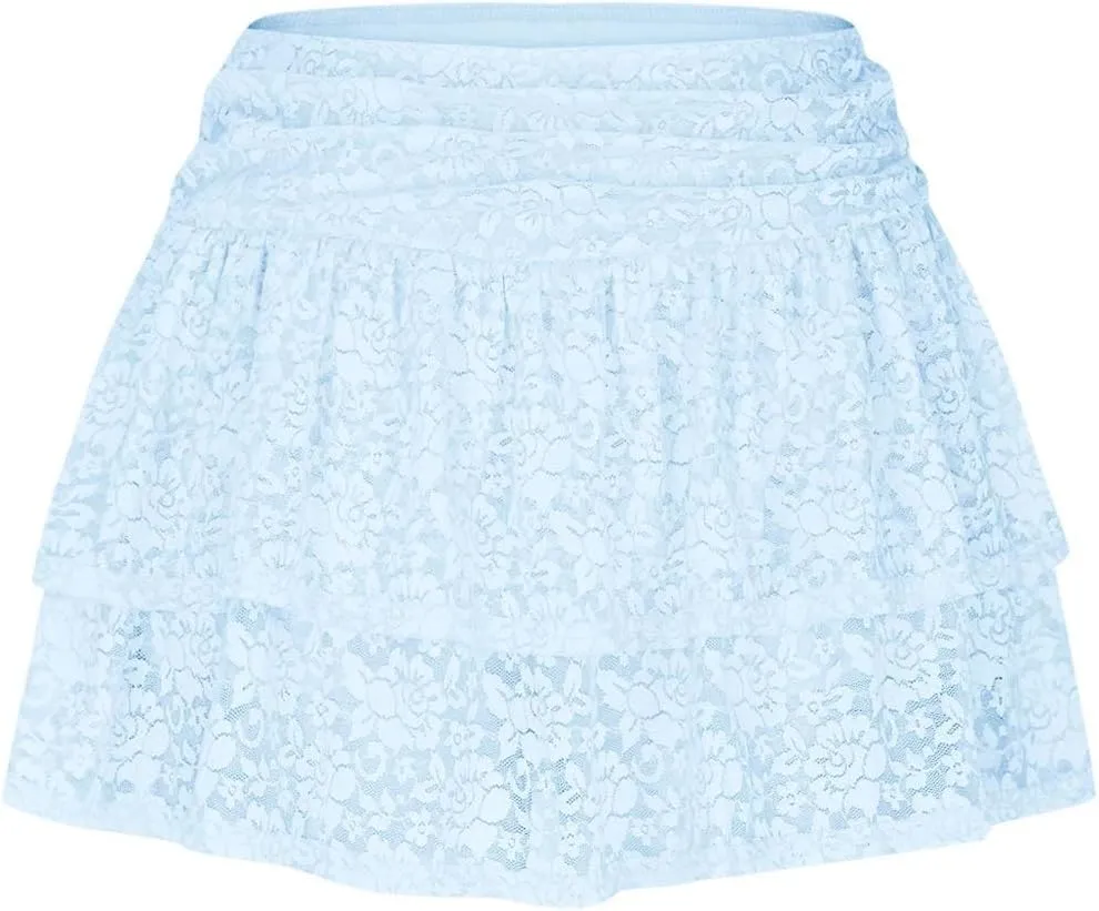 Y2k Lace Mini Skirt for Women Gothic Layering Half Slip Skirt Ruffled Flowy A-Line Skirt Vintage Short Underskirt