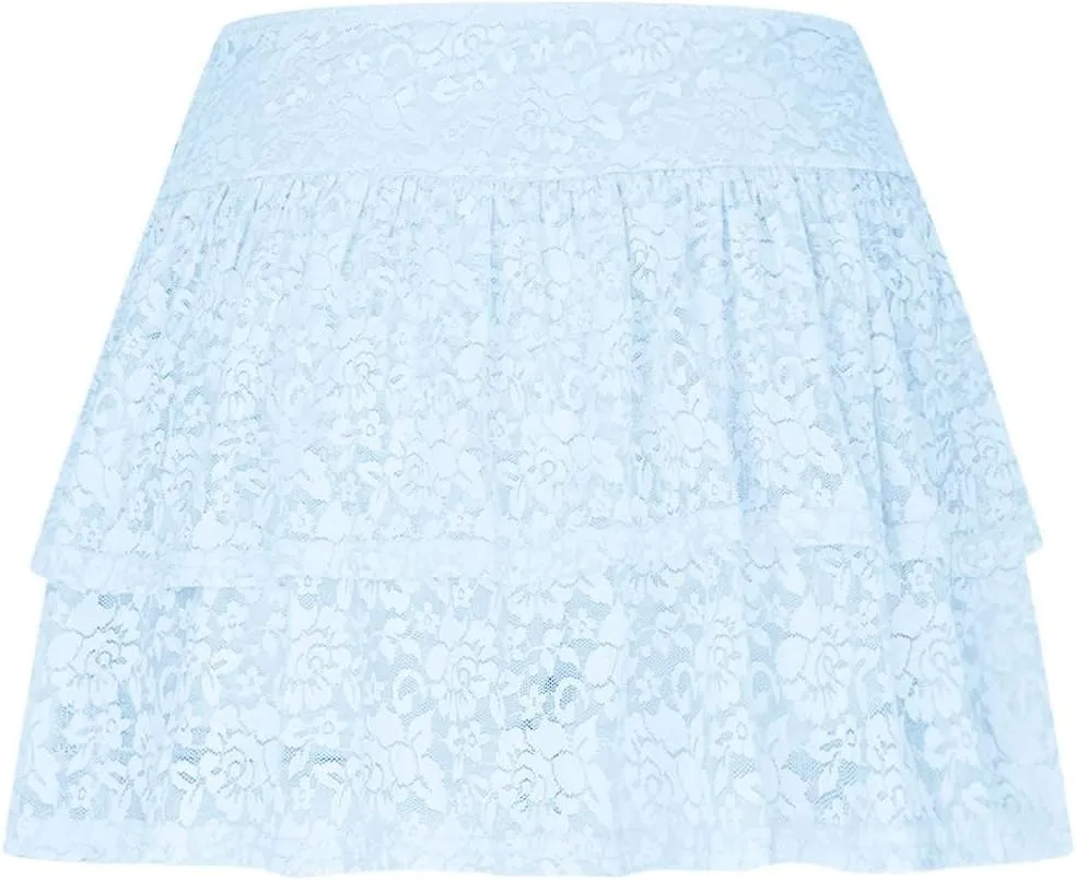 Y2k Lace Mini Skirt for Women Gothic Layering Half Slip Skirt Ruffled Flowy A-Line Skirt Vintage Short Underskirt