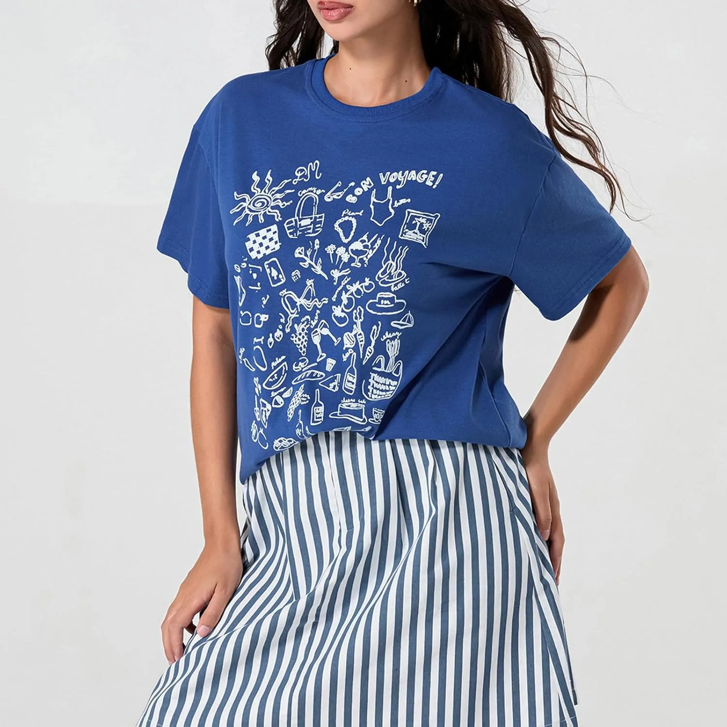 Y2k Oversized Graphic Tshirt for Women Cute Fruit Print Crew Neck Loose Baby Tee Casual Baggy Aesthetic Streetwear