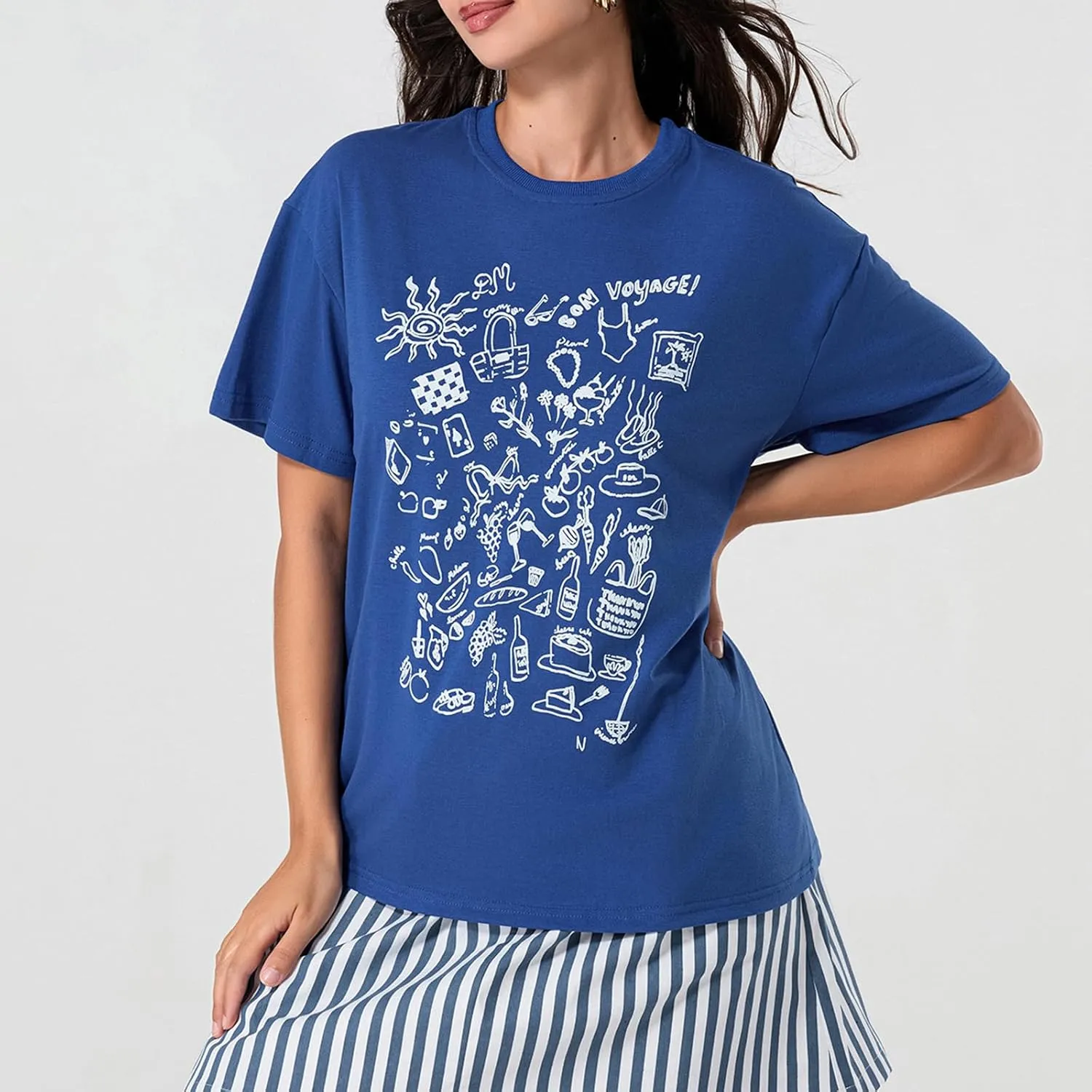 Y2k Oversized Graphic Tshirt for Women Cute Fruit Print Crew Neck Loose Baby Tee Casual Baggy Aesthetic Streetwear