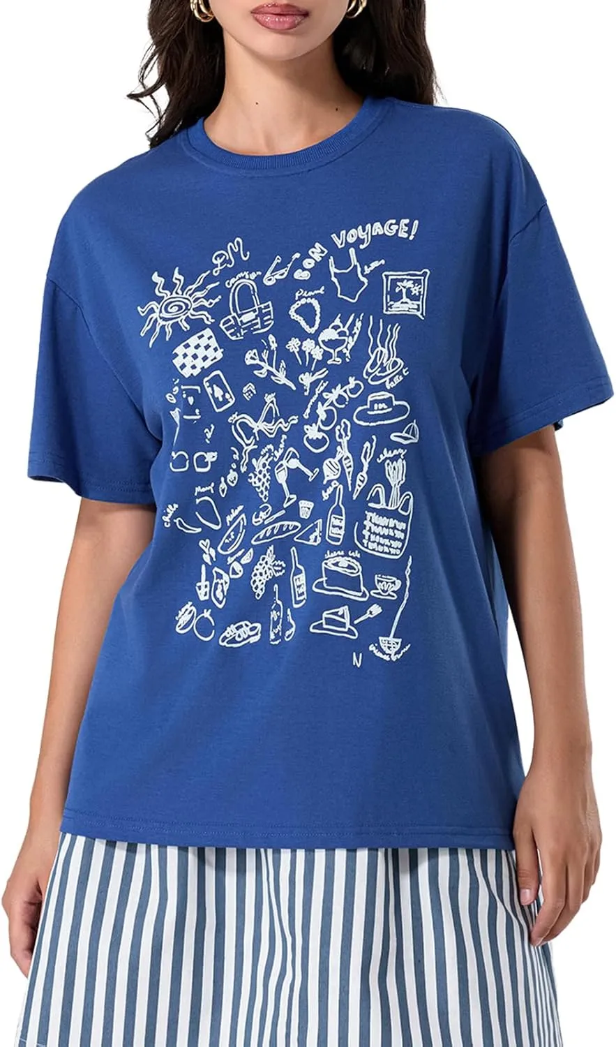 Y2k Oversized Graphic Tshirt for Women Cute Fruit Print Crew Neck Loose Baby Tee Casual Baggy Aesthetic Streetwear