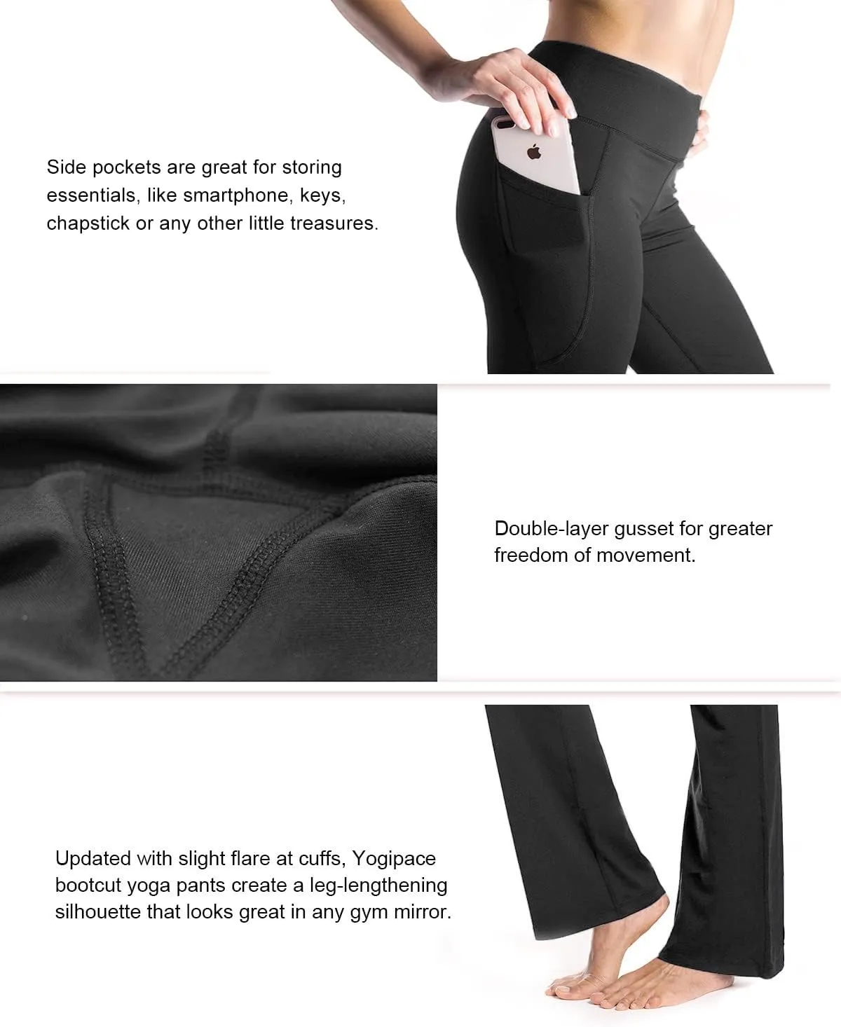 Yogipace,27"/29"/31"/33"/35"/37",Women's Bootcut Yoga Pants Lounge Workout Pants with Side Pockets