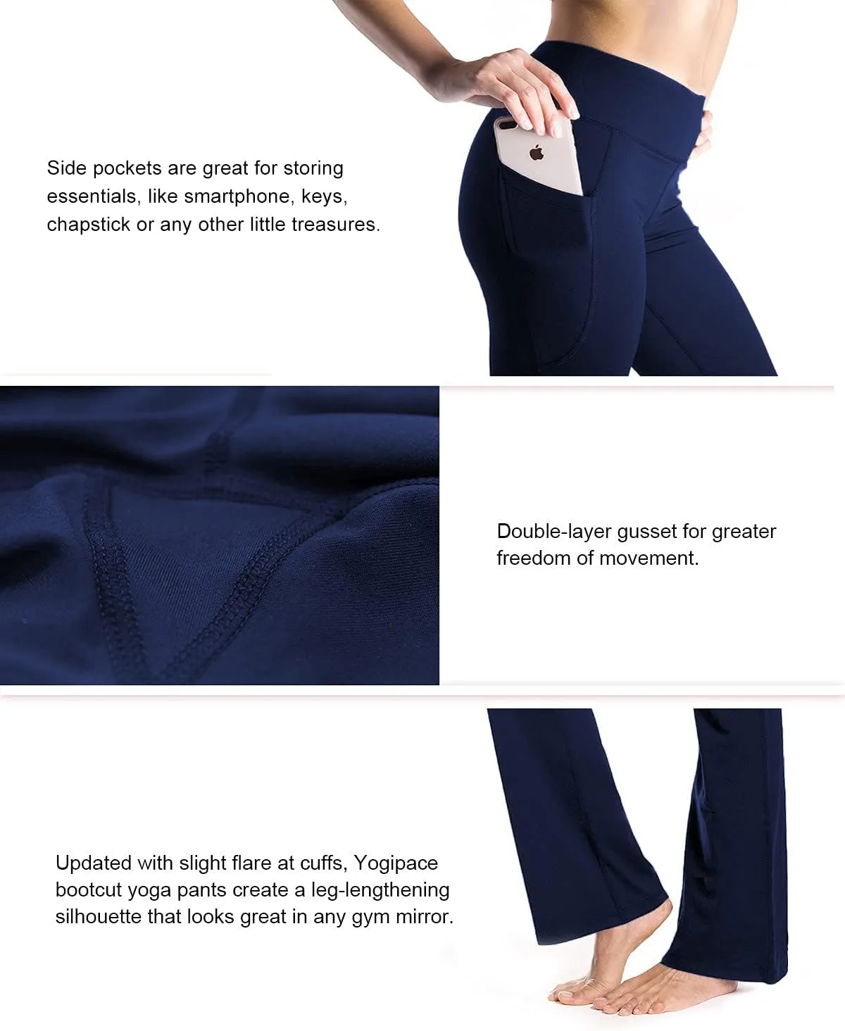 Yogipace,27"/29"/31"/33"/35"/37",Women's Bootcut Yoga Pants Lounge Workout Pants with Side Pockets
