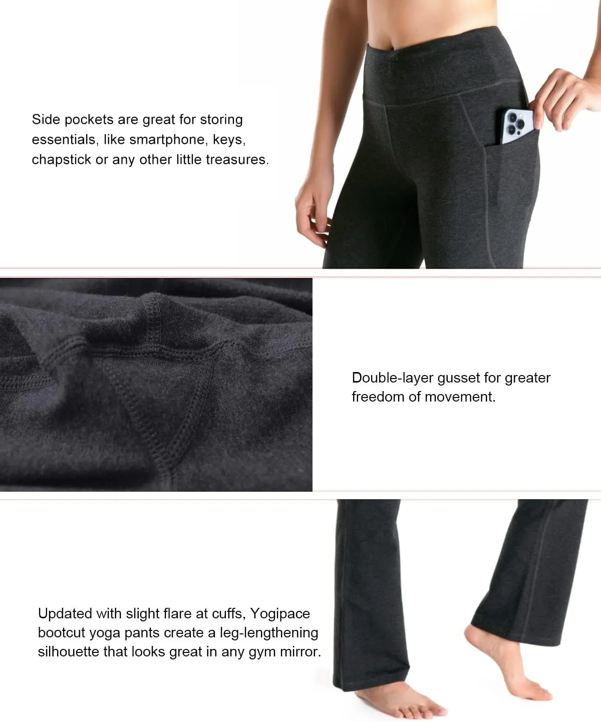 Yogipace,27"/29"/31"/33"/35"/37",Women's Bootcut Yoga Pants Lounge Workout Pants with Side Pockets