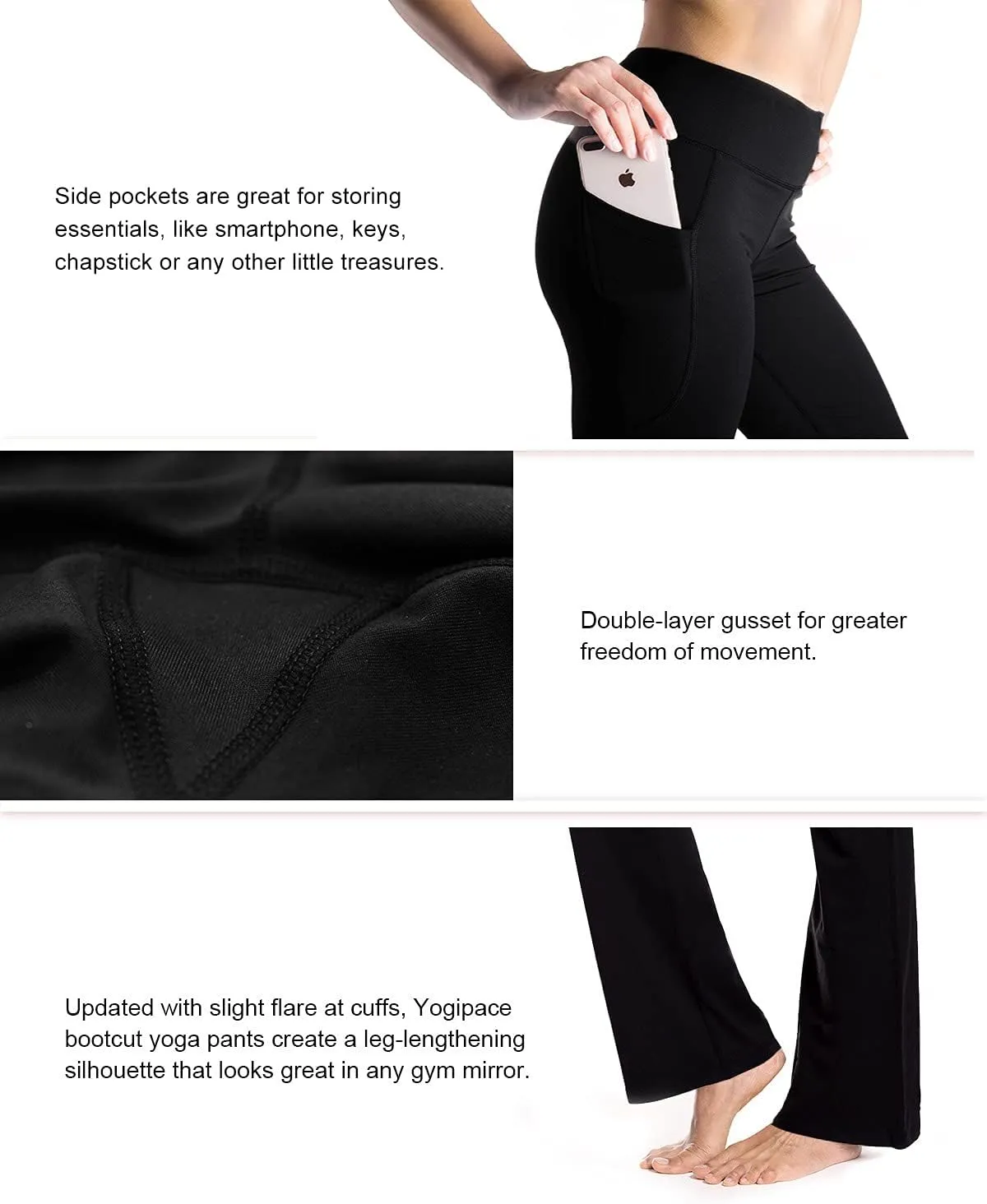 Yogipace,27"/29"/31"/33"/35"/37",Women's Bootcut Yoga Pants Lounge Workout Pants with Side Pockets
