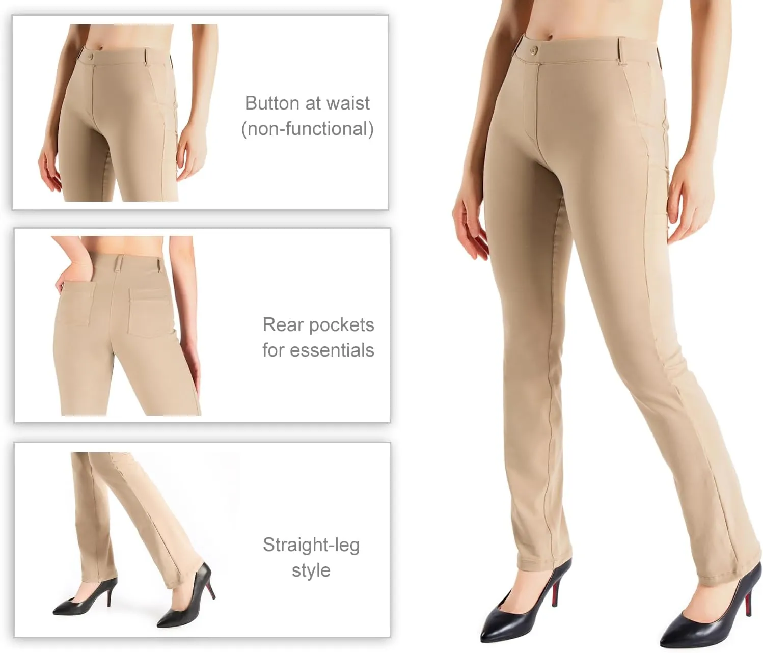 Yogipace,Belt Loops,Women's Petite/Regular/Tall Straight Leg Yoga Dress Pants