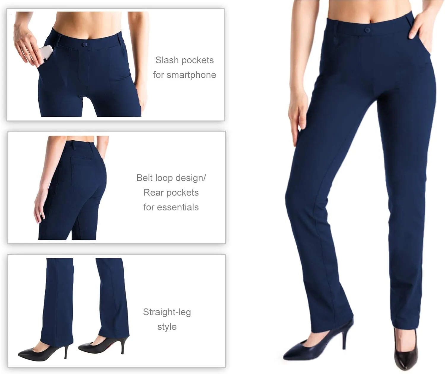 Yogipace,Belt Loops,Women's Petite/Regular/Tall Straight Leg Yoga Dress Pants