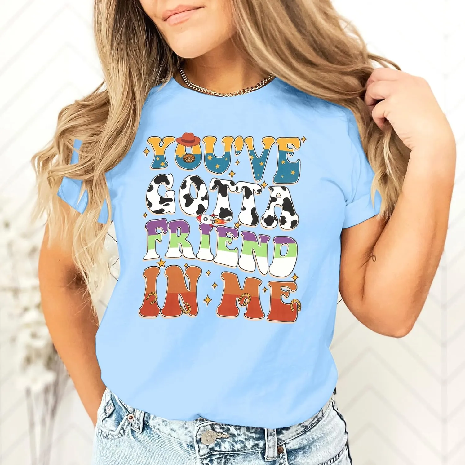 You've Got A Friend in Me Shirt Women Funny Letter Print Friends Tops Cute Vacation Holiday Short Sleeve Graphic Tees