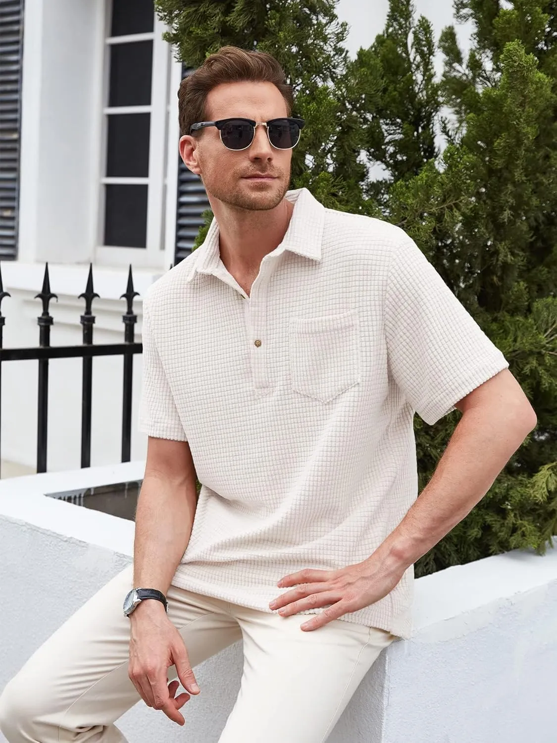 ZAFUL Men's Casual Button-Down Shirts Short Sleeve Striped Dress Shirts Button Down Tops