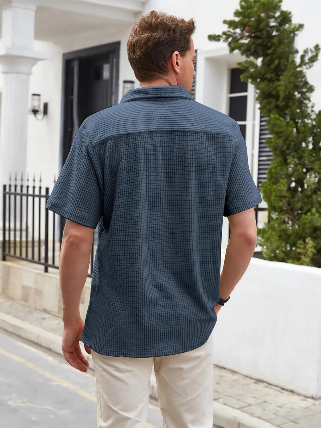 ZAFUL Men's Casual Button-Down Shirts Short Sleeve Striped Dress Shirts Button Down Tops
