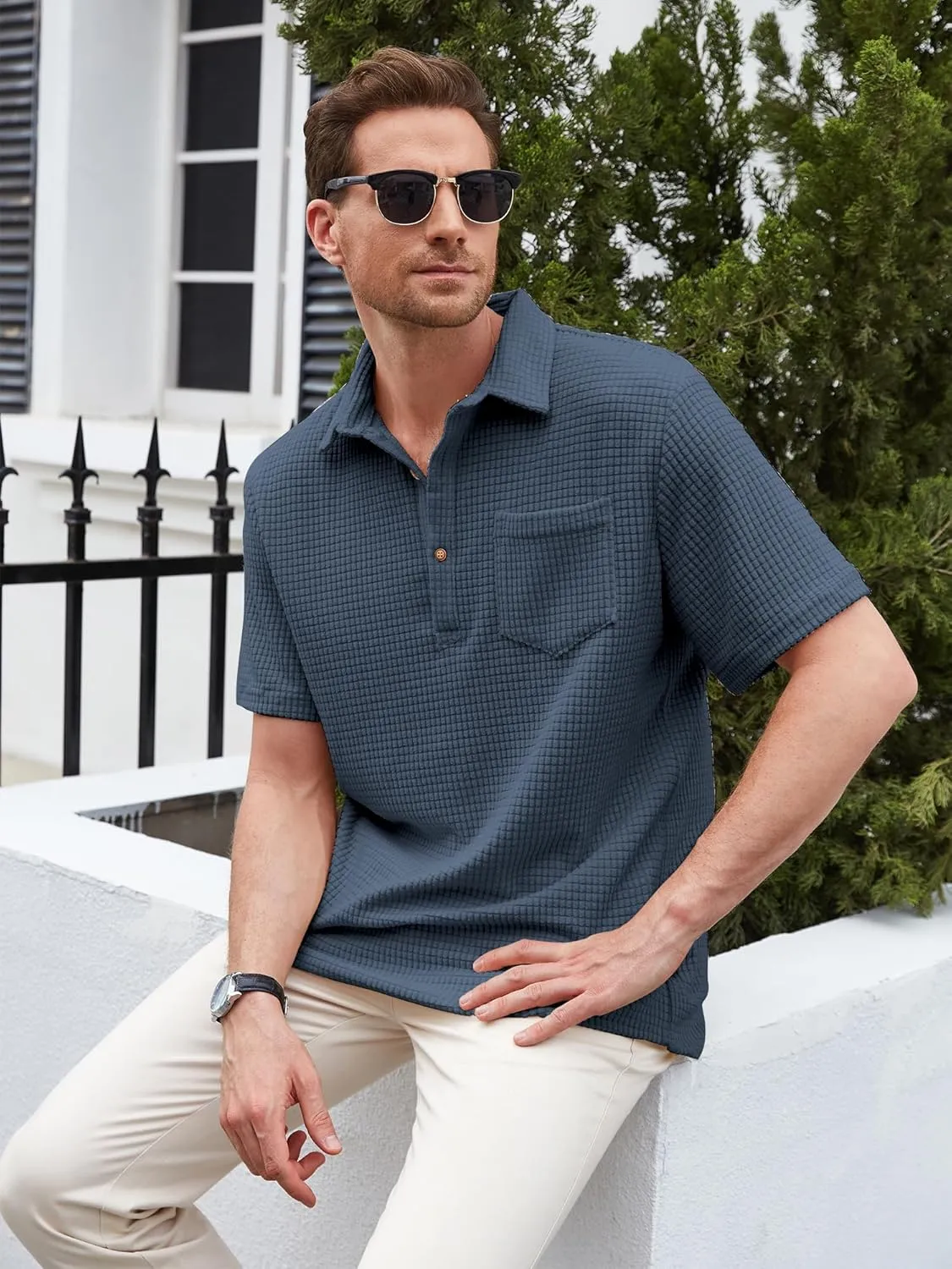 ZAFUL Men's Casual Button-Down Shirts Short Sleeve Striped Dress Shirts Button Down Tops