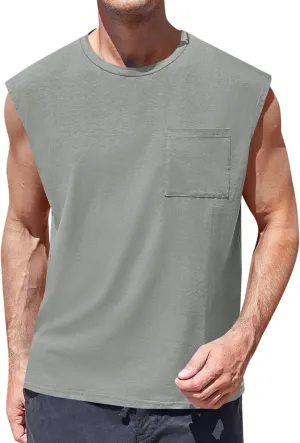 ZIWOCH Mens Sleeveless Tank Tops Workout Cut Off Shirts Muscle Gym T Shirts with Pocket